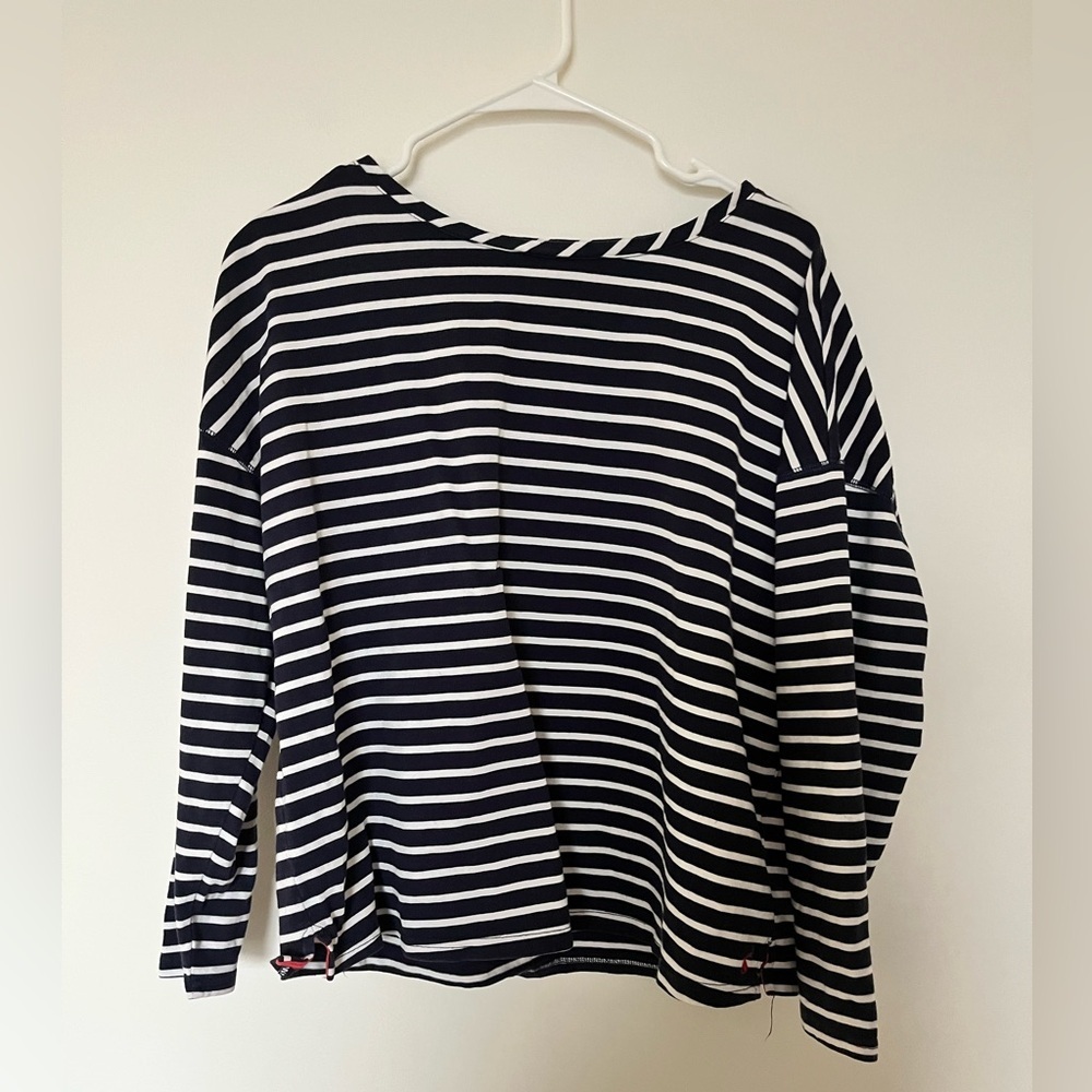 Joules Navy Cream Stripe Marina Dropped Shoulder Jersey Top - Picture 4 of 13